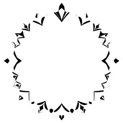 Geometric circular border in monochrome, featuring a diamond-shaped structure, arranged in a radial arrangement. The design is minimalistic.