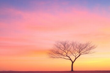 Fototapeta premium lone bare tree stands silhouetted against vivid sunset sky its branches reaching outward with dramatic simplicity