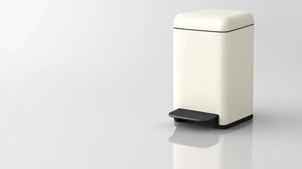 Classic pedal-operated trash bin sitting on a reflective white surface