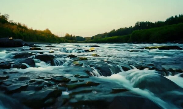 Captivating Slow Motion Shot of a River Flowing Gently Through Nature