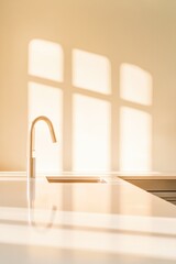 Fototapeta premium modern kitchen with sleek countertops minimalist cabinets and stainless steel appliances bathed in natural sunlight