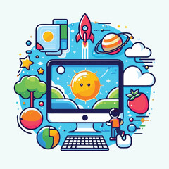 computer, technology, digital, business, communication, laptop, tech, device, design, pc, work, internet, office, web, desktop, monitor, employee, information, modern, data, electronic, vector, backgr