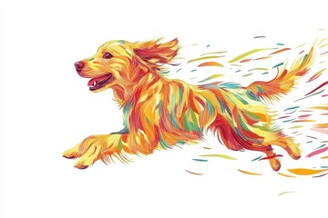 Colorful Abstract Illustration of a Dog in Motion with Vibrant Colors