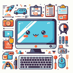 computer, technology, digital, business, communication, laptop, tech, device, design, pc, work, internet, office, web, desktop, monitor, employee, information, modern, data, electronic, vector, backgr