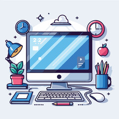computer, technology, digital, business, communication, laptop, tech, device, design, pc, work, internet, office, web, desktop, monitor, employee, information, modern, data, electronic, vector, backgr