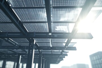 Obraz premium Modern solar panel roof structure over city buildings