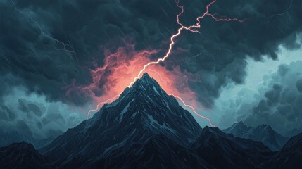 Epic lightning storm over majestic mountain peak a dramatic nature landscape