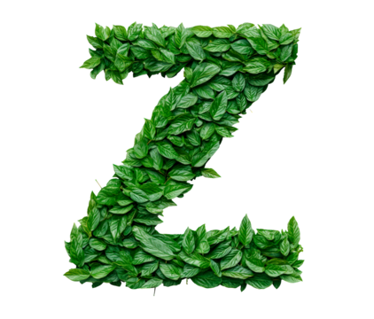 Letter Z made with leaves isolated on transparent background