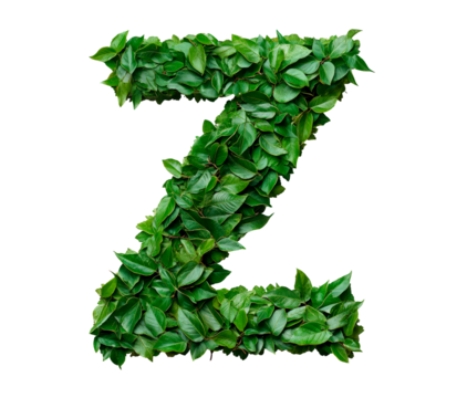 Letter Z made with leaves isolated on transparent background