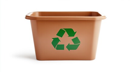 Eco-friendly recycling bin with a green label, positioned on a white background