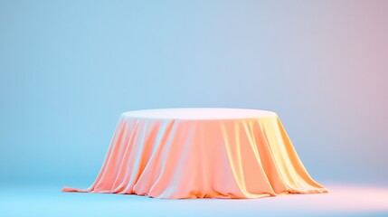 soft fabric-covered podium featuring rich velvet draping and glowing gently under studio lighting with generous copy