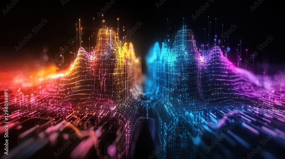 Poster futuristic data visualization on digital world map cyber space