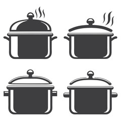 Stylized Cooking Pot Kitchenware Icons with Steam.