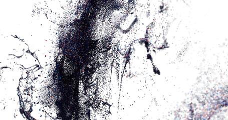 Stunning abstract art featuring a particle dispersion effect in shades of blue, red and white.