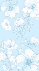 Light blue background with delicate line art flowers, vector illustration
