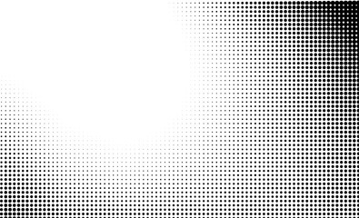 Gradient halftone background with scattered black dots forming an optical gradient on a white background.