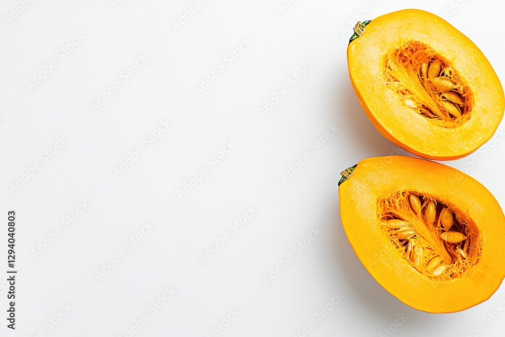 Aufkleber vibrant photo of squash sliced open to reveal its texture displayed on clean white background with g