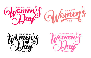 Set of Happy International Women's Day, 8 march text. Great for international women's day celebration, greeting, print and title
