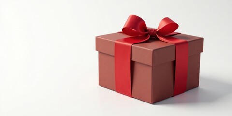 Obraz premium A maroon present box with a vibrant red ribbon, a symbol of gifting and celebration