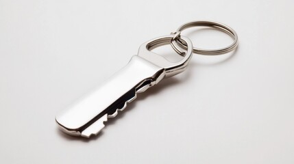 Functional bottle opener keychain with a polished finish, white backdrop