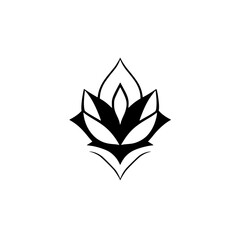 Black and White Lotus: A minimalist, symmetrical flower illustration, set against a blank white background.