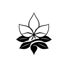 Abstract, symmetrical logo of black and white leaves, illustrating leaf and flower design against white background.