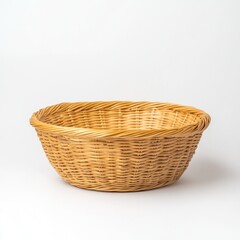 Obraz premium Empty Round Wicker Basket on White Background