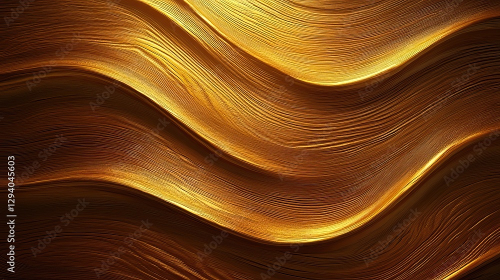 Poster a mesmerizing wave pattern in rich golden tones, creating a sense of depth and texture.