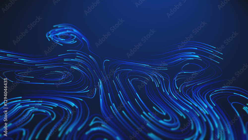 Aufkleber abstract futuristic blue neon lines forming dynamic flow patterns on a dark background.