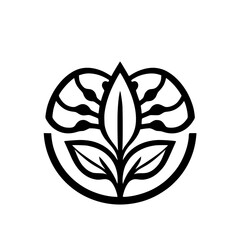 Geometric Black and White Floral Pattern: Simplified botanical design with floral elements