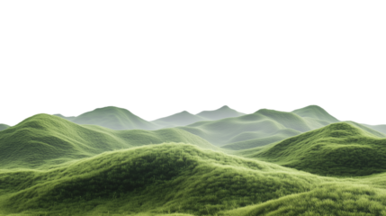 Rolling hills with green grasses texture isolated on transparent cut out background, PNG