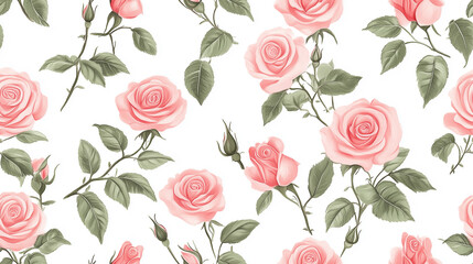 Pastel tiny pink rose seamless pattern on white background. for fabric printing