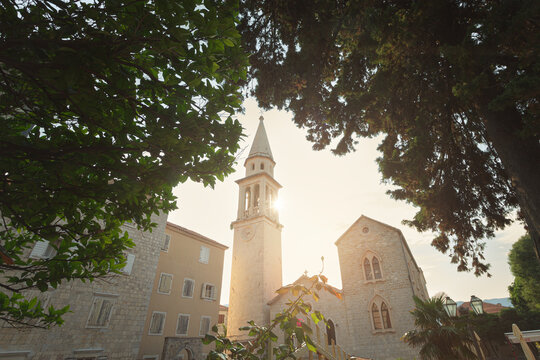 Panoramic view of Budva old town in  Montenegro  in summer morning