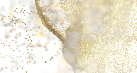 Abstract gold and white particles explode. Perfect for luxury, celebration, and festive designs.