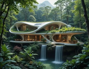 A futuristic eco-friendly retreat in harmony with nature