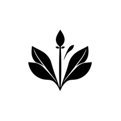 Simple black-and-white stylized plant-like illustration in a white background. The composition has a minimalist and symmetrical style.