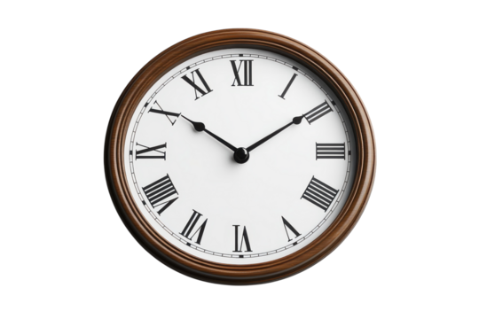 Stylish Round Wall Clock with Metallic Finish: Isolated on Transparent Background