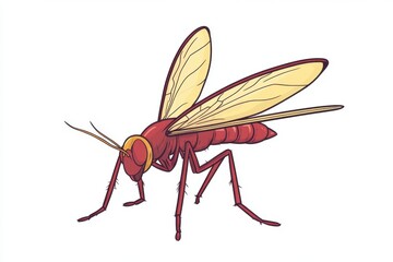 Detailed Illustration of an Artistic Red Winged Insect with Yellow Wings