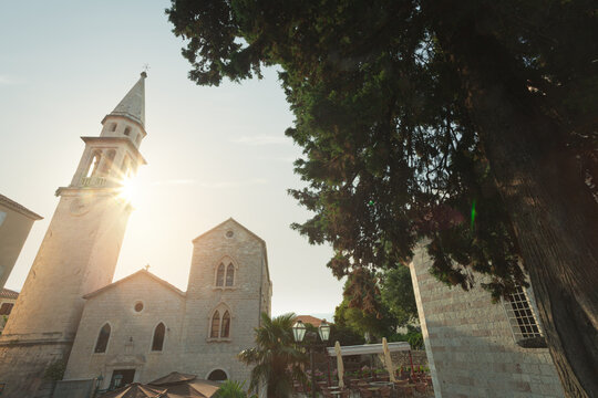 Panoramic view of Budva old town in  Montenegro  in summer morning