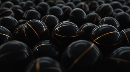 Obraz premium Where Sport Meets Opulence: A Sea of Black Spheres, Each Adorned with Golden Accents, Ready to Ignite the Spirit of Competition