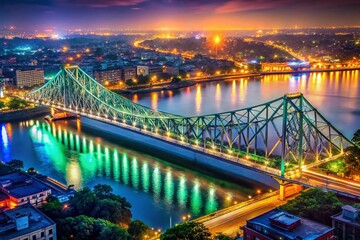 Kolkata Howrah Bridge Night Aerial Bokeh Photography