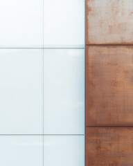 Modern architectural wall design featuring white and copper panels in a contemporary setting