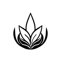 Stylized Black and White Illustration of a Lotus Flower with curved frame, set against a white backdrop.