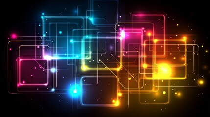 Vibrant Neon Glowing Squares Abstract Background Wallpaper