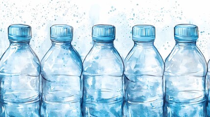 Reusable glass water bottle filled with purified water, captured in a bright studio setting, suitable for branding, wellness, and hydration topics, comic book style