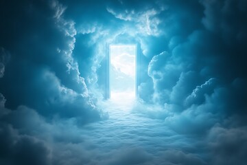 A Brightly Lit Doorway Opens To The Heavenly Sky Above