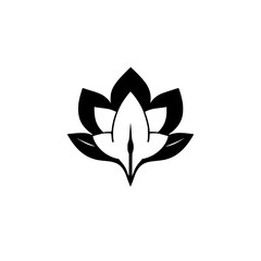 A stylized, simplified, black and white image of a lotus flower.
