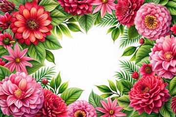 Bright Pink Red Flower Leaf Frame Border,  Perfect for Spring Designs & Digital Projects