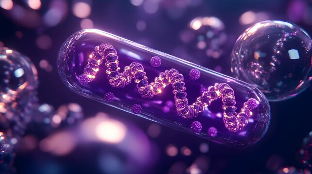 Intricate molecular structure illuminated in vibrant colors showcasing DNA within a microscopic environment