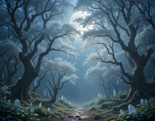 Obraz premium An ethereal crystal grove bathed in the moonlight of a glade